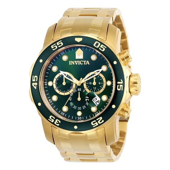 Rel贸gio Invicta Pro Diver Plaque Ouro Fundo Verde 21925 0075 Cor Da Correia Dourado Foto 1