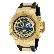 Rel贸gio Invicta Skeleton Noma lll Skull Dourado Azul a prova d谩gua Foto mini 1