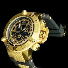 Rel贸gio Invicta Skeleton Noma lll Skull Dourado Azul a prova d谩gua Foto mini 3