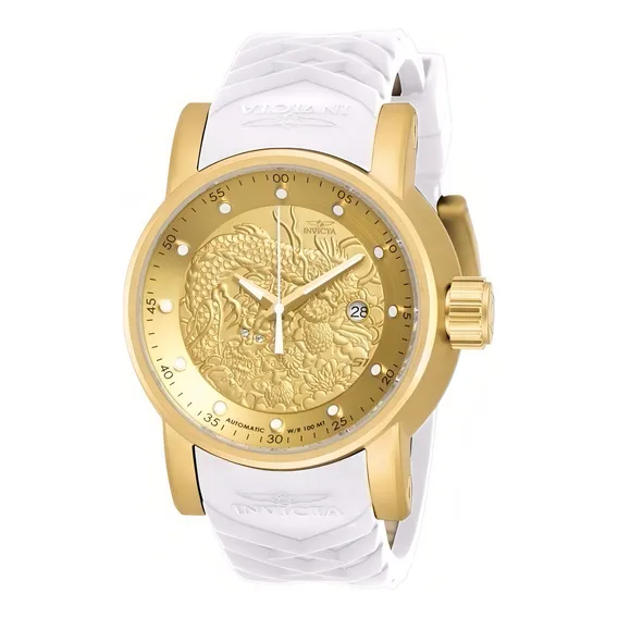 Relógio Invicta Yakuza Automatico Original Puls Branca 19546 Cor da correia Branco Cor do bisel Dourado Cor do fundo Dourado Foto 1