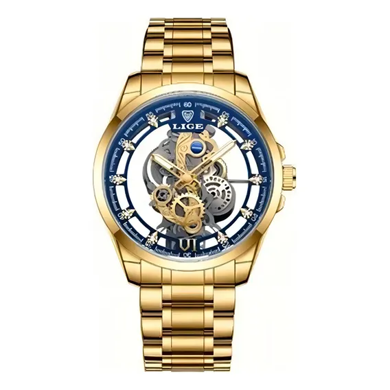 Relógio Lige Social Masculino Dourado 8997 Foto 1
