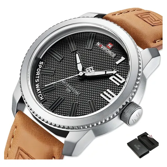 Rel贸gio Luxo Esportivo Pulseira Couro Naviforce Foto 1