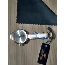 Rel贸gio Luxuoso Nibosi Feminino Branco Cor da correia Dourado Cor do bisel Dourado Foto mini 2