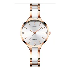 Rel贸gio Luxuoso Nibosi Feminino Branco Cor da correia Dourado Cor do bisel Dourado Foto mini 1