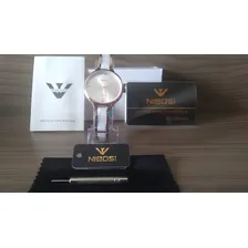 Rel贸gio Luxuoso Nibosi Feminino Branco Cor da correia Dourado Cor do bisel Dourado Foto mini 3