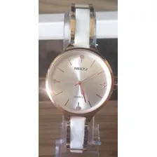 Rel贸gio Luxuoso Nibosi Feminino Branco Cor da correia Dourado Cor do bisel Dourado Foto mini 4