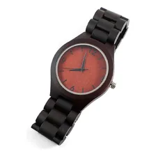 Rel贸gio masculino anal贸gico, rel贸gio masculino, madeira, preto, laranja Foto mini 1