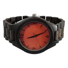 Rel贸gio masculino anal贸gico, rel贸gio masculino, madeira, preto, laranja Foto mini 2