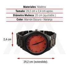 Rel贸gio masculino anal贸gico, rel贸gio masculino, madeira, preto, laranja Foto mini 4