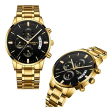Rel贸gio Masculino Blindado Nibosi Vidro Safira Dourado Preto Foto mini 4