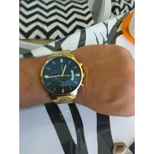 Rel贸gio Masculino Blindado Nibosi Vidro Safira Dourado Preto Foto mini 2