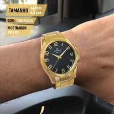 Rel贸gio Masculino Champion Dourado Anal贸gico Luxo Com Corrente Top Fundo Preto Foto mini 3