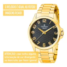 Rel贸gio Masculino Champion Dourado Anal贸gico Luxo Com Corrente Top Fundo Preto Foto mini 2