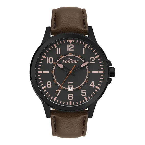 Relógio Masculino Condor Pulseira De Couro Marrom - Marrom C Foto 1