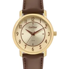 Relógio Masculino Condor Social Dourado Pulseira Em Couro Foto mini  3