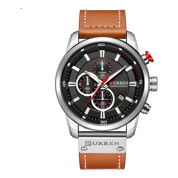 Rel贸gio Masculino Curren Esporte Pulseira Couro Preto 8291 Foto 1