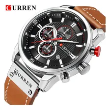 Rel贸gio Masculino Curren Esporte Pulseira Couro Preto 8291 Foto mini 3