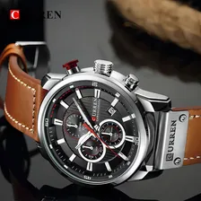 Rel贸gio Masculino Curren Esporte Pulseira Couro Preto 8291 Foto mini 2