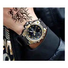 Rel贸gio Masculino Digital Preto Dourado Resistente 脌 脕gua Foto mini 2