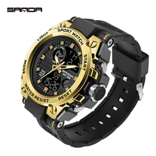 Rel贸gio Masculino Digital Preto Dourado Resistente 脌 脕gua Foto mini 4