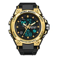 Rel贸gio Masculino Digital Preto Dourado Resistente 脌 脕gua Foto mini 1