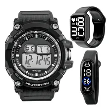 Rel贸gio Masculino Digital Prova Dagua + Relogio Bracelete Foto mini 1