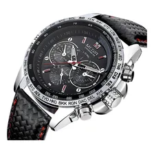 Rel贸gio Masculino Megir Men Quartz Preto Pulseira De Couro Foto mini 1