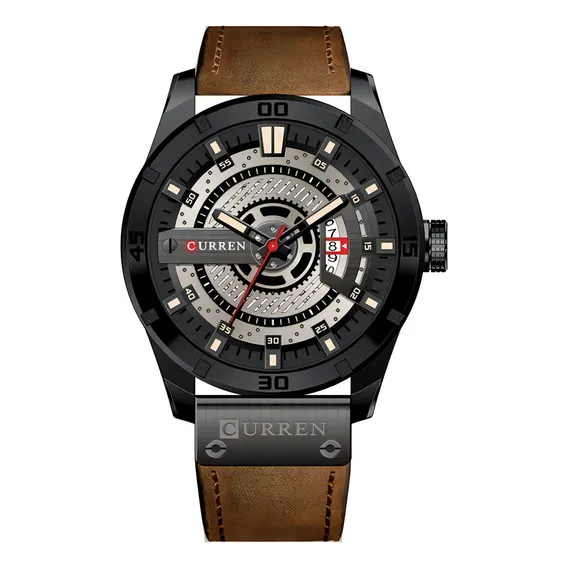Rel贸gio Masculino Original Curren Pulseira Couro Cron贸grafo Foto 1