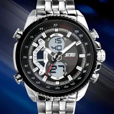 Rel贸gio Masculino Prata Skmei 0993 Digital E Anal贸gico Inox Foto mini 2