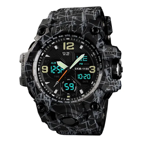 Rel贸gio Masculino Skmei 1155 Digital Prova D'谩gua Negro Gris Foto 1