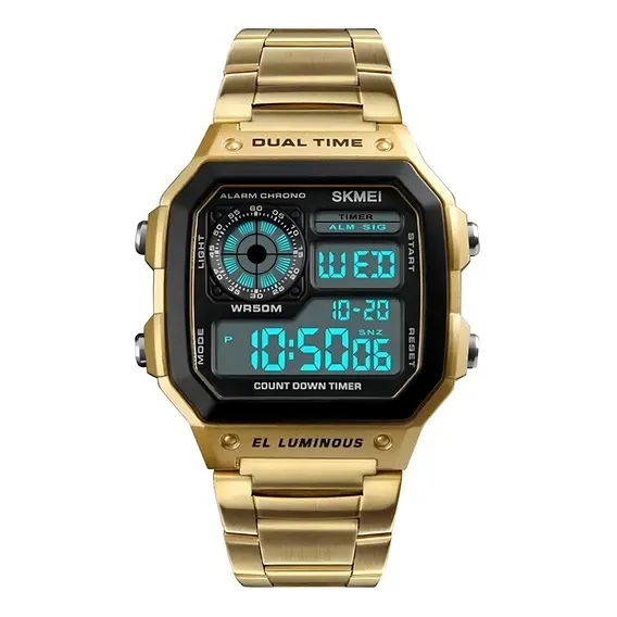 Rel贸gio Masculino Skmei Digital 1335 Dourado Foto 1