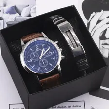 Rel贸gio Masculino Social Couro Alfa Geneva + Pulseira Metal Foto mini 4