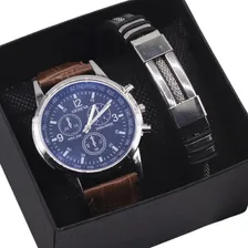 Rel贸gio Masculino Social Couro Alfa Geneva + Pulseira Metal Foto mini 1