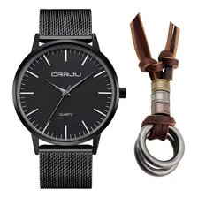 Rel贸gio Masculino Social Ultra Fino De Luxo Preto + Colar Foto mini 1