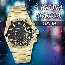 Rel贸gio Masculino Technos Carbon Dourado Pronta Foto mini 3