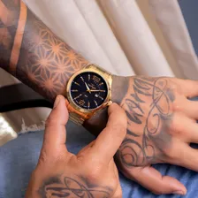 Rel贸gio Masculino Technos Original Dourado Anal贸gico Barato Foto mini 3