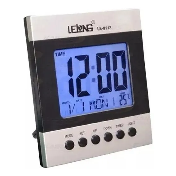 Rel贸gio Mesa Digital Alarme Calend谩rio Temp. Lelong Le-8113 Foto 1