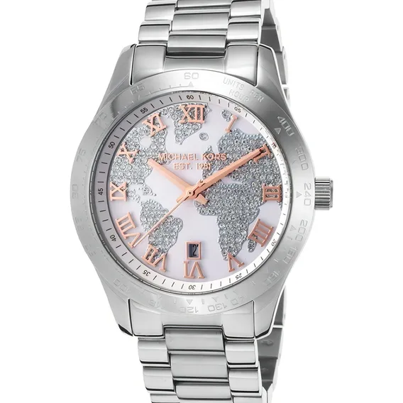 Rel贸gio Michael Kors Mk5958 Layton Prata Eua Correia Prateado Bisel Prateado Fundo Foto 1