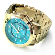Rel贸gio Michael Kors Mk8315 World Hunger Original Runway Cor da correia Dourado Cor do bisel Dourado Cor do fundo Turquesa Foto mini 2