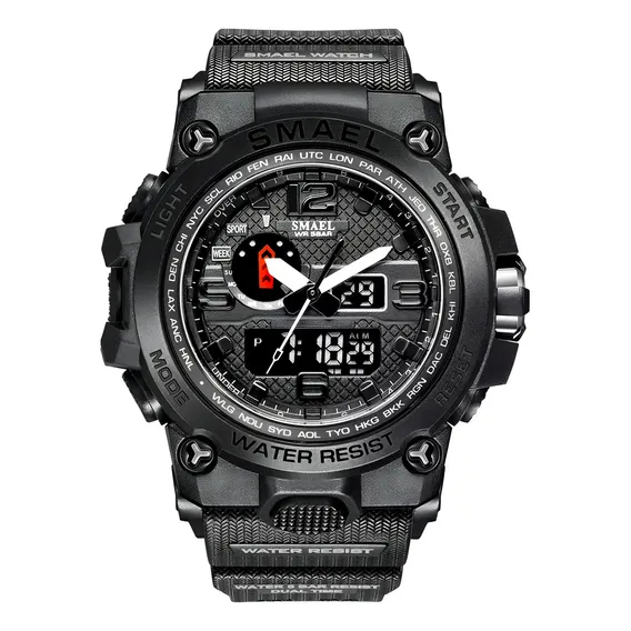 Rel贸gio Militar Masculino Digital Esportivo Smael 1545 Correia Preto Foto 1