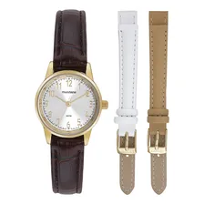 Relogio Mondaine Feminino Dourado Troca Pulseira Couro Kit Foto mini 1