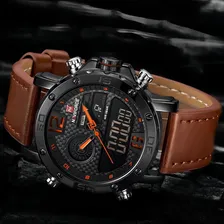 Relógio Naviforce 9134 Esportivo Digital Pulseira Couro Correia Marrom/laranja Foto mini  3