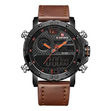 Relógio Naviforce 9134 Esportivo Digital Pulseira Couro Correia Marrom/laranja Foto  mini 1