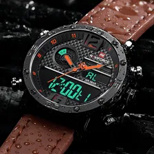 Relógio Naviforce 9134 Esportivo Digital Pulseira Couro Correia Marrom/laranja Foto mini 4