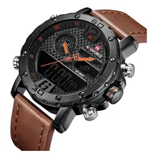 Relógio Naviforce 9134 Esportivo Digital Pulseira Couro Correia Marrom/laranja Foto mini  2