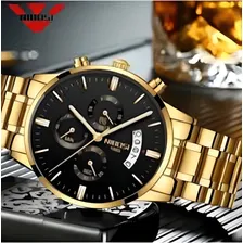 Rel贸gio Nibosi Dourado Preto Foto mini 3