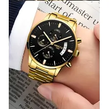 Rel贸gio Nibosi Dourado Preto Foto mini 4
