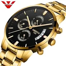 Rel贸gio Nibosi Dourado Preto Foto mini 2