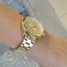 Relógio Orient Feminino Dourado Strass Calendário Foto mini 3