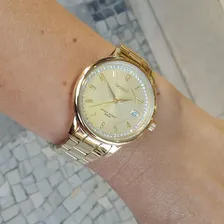 Relógio Orient Feminino Dourado Strass Calendário Foto mini 2